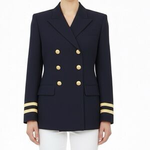 Lauren Ralph Lauren Navy Double Breasted Wool Captain Blazer Gold Buttons 6P